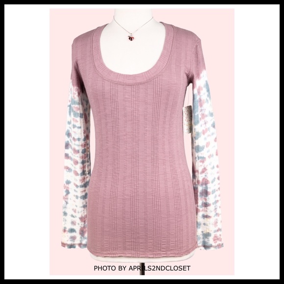 FREE PEOPLE BOHO TOP LONG SLEEVES RIB KNIT TEE A2C - Picture 2 of 16